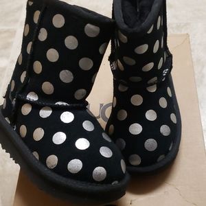 Ugg Black Polka Dot Faux Fur Girls Boots 4